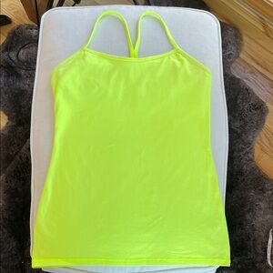 Flawed Lululemon Y Back Tank Top, Highlighter Yellow, size 10